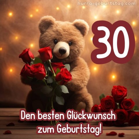 Bild 30 geburtstag frau Bär mit Blumen kostenlos