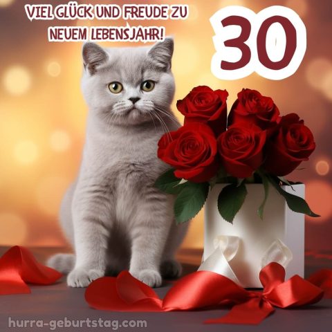 Bild 30. geburtstag frau Katze mit Blumen kostenlos