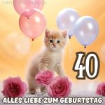 Bild zum 40 geburtstag frau Katze und Luftballons kostenlos