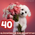 Glückwünsche zum 40. geburtstag frau bild Hund mit einem Blumenstrauß kostenlos