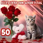 Glückwünsche zum 50. geburtstag frau bild Katze mit einem Spielzeug kostenlos