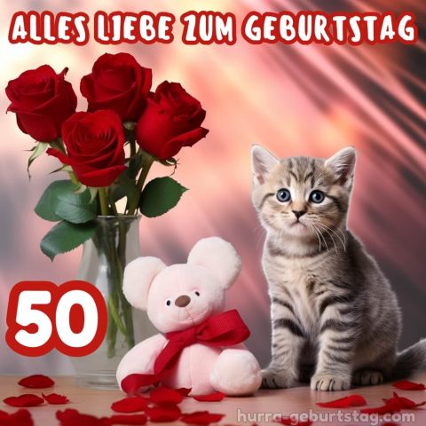 Glückwünsche zum 50. geburtstag frau bild Katze mit einem Spielzeug kostenlos