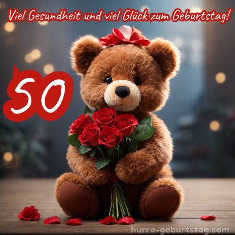Bild zum 50 geburtstag frau Bär und Rosen kostenlos