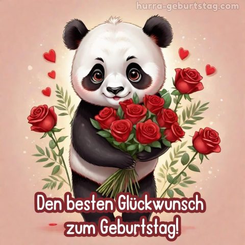 Glückwünsche zum geburtstag frau bild Panda mit Blumen kostenlos