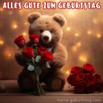 Herzlichen glückwunsch zum geburtstag bild Bär und Blumen kostenlos