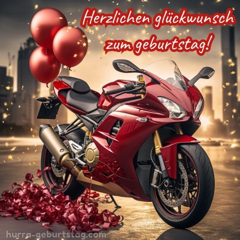 Stilvolle glückwünsche zum geburtstag mann bild rotes Motorrad kostenlos