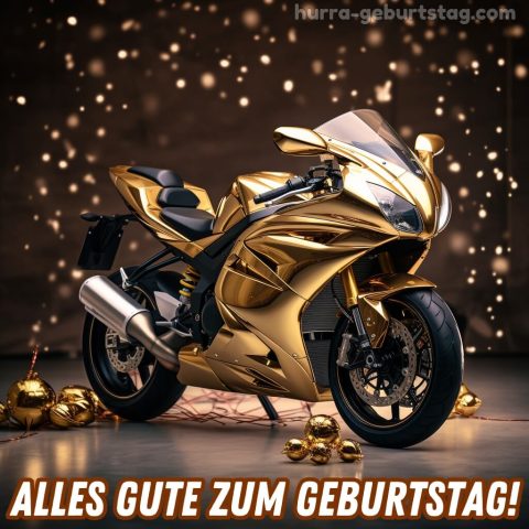 Glückwünsche zum geburtstag mann bild goldenes Motorrad kostenlos