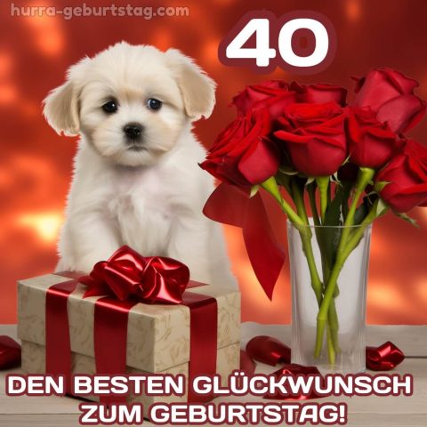 Bild 40. geburtstag mann Hund mit Blumen kostenlos
