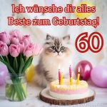 Bild zum 60 geburtstag frau Katze und Kuchen kostenlos