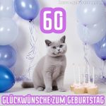 Bild zum 60 geburtstag frau Katze und Luftballons kostenlos