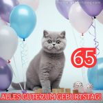Bild zum 65 geburtstag frau Katze und Luftballons kostenlos