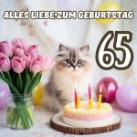 Bild zum 65 geburtstag frau Katze mit Kuchen kostenlos