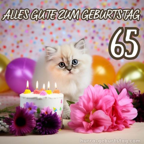 Glückwünsche zum 65. geburtstag frau bild Katze mit Kuchen kostenlos