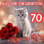 Bild zum 70 geburtstag frau Kätzchen mit Rosen kostenlos