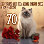 Glückwünsche zum 70. geburtstag frau bild Katze mit Blumen kostenlos