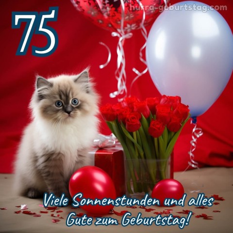 Bild 75. geburtstag mann Kätzchen und Blumen kostenlos