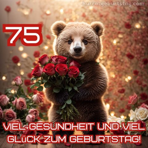 Bild 75. geburtstag mann Bär mit Blumen kostenlos