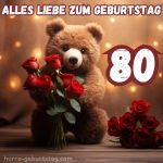 Glückwünsche zum 80. geburtstag frau bild Bär mit Blumen kostenlos