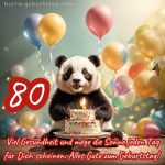 Bild zum 80 geburtstag frau Panda mit Kuchen kostenlos