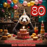 Bild 80 geburtstag mann Panda mit Kuchen kostenlos