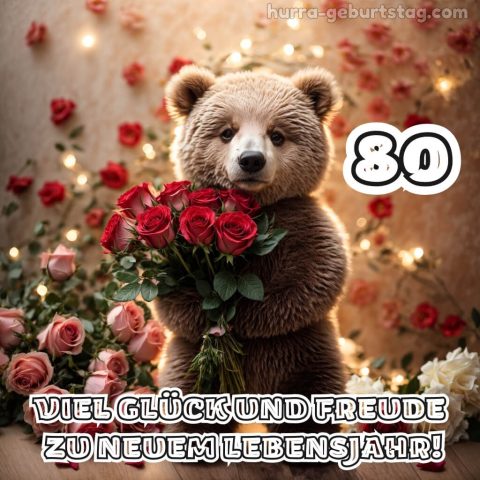Bild 80 geburtstag mann Bär mit Blumen kostenlos